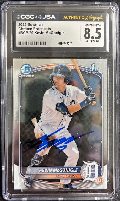Kevin McGonigle 2025 Bowman Chrome Rookie Card #BCP-79 CGC 8.5 Auto 10-Powers Sports Memorabilia