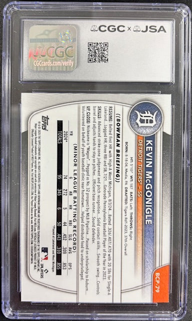 Kevin McGonigle 2025 Bowman Chrome Rookie Card #BCP-79 CGC 8.5 Auto 10 - additional image
