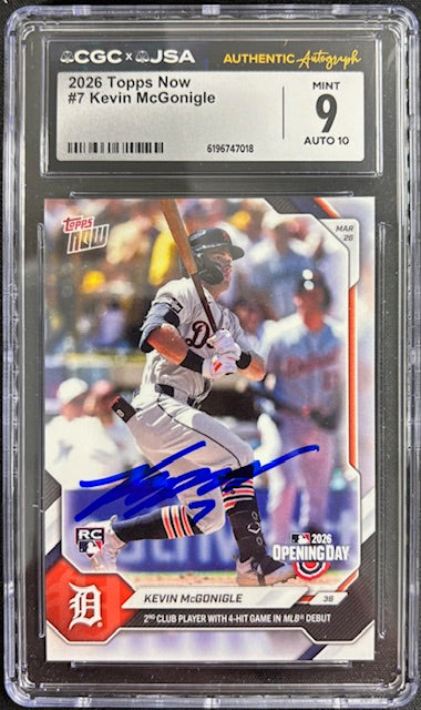 Kevin McGonigle 2026 Topps Now Rookie Card #7 CGC 9 Auto 10-Powers Sports Memorabilia