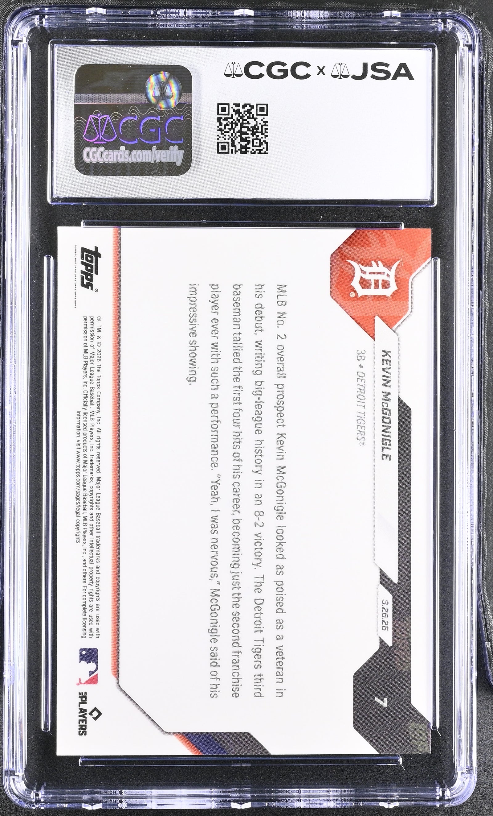 Kevin McGonigle 2026 Topps Now Rookie Card #7 CGC 8.5 Auto 10 747020-Powers Sports Memorabilia