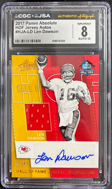 Len Dawson 2017 Panini Absolute Game Worn Jersey #HJA-LD CGC 8 Auto 10 /49-Powers Sports Memorabilia