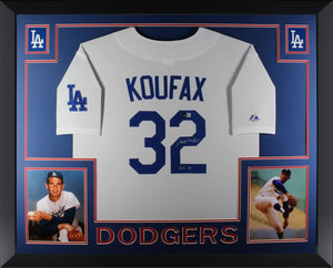 Sandy Koufax Autographed Los Angeles Dodgers Signed Majestic Baseball Framed Jersey Hall of Fame HOF 72 Beckett COA A-Powers Sports Memorabilia