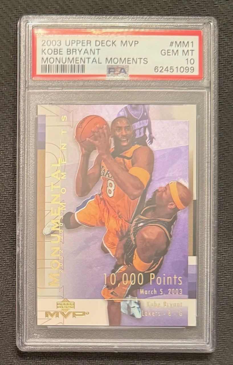 Kobe Bryant 2003 Upper Deck MVP Monumental Moments Basketball Card #MM1 Graded PSA 10 Cert #62451099