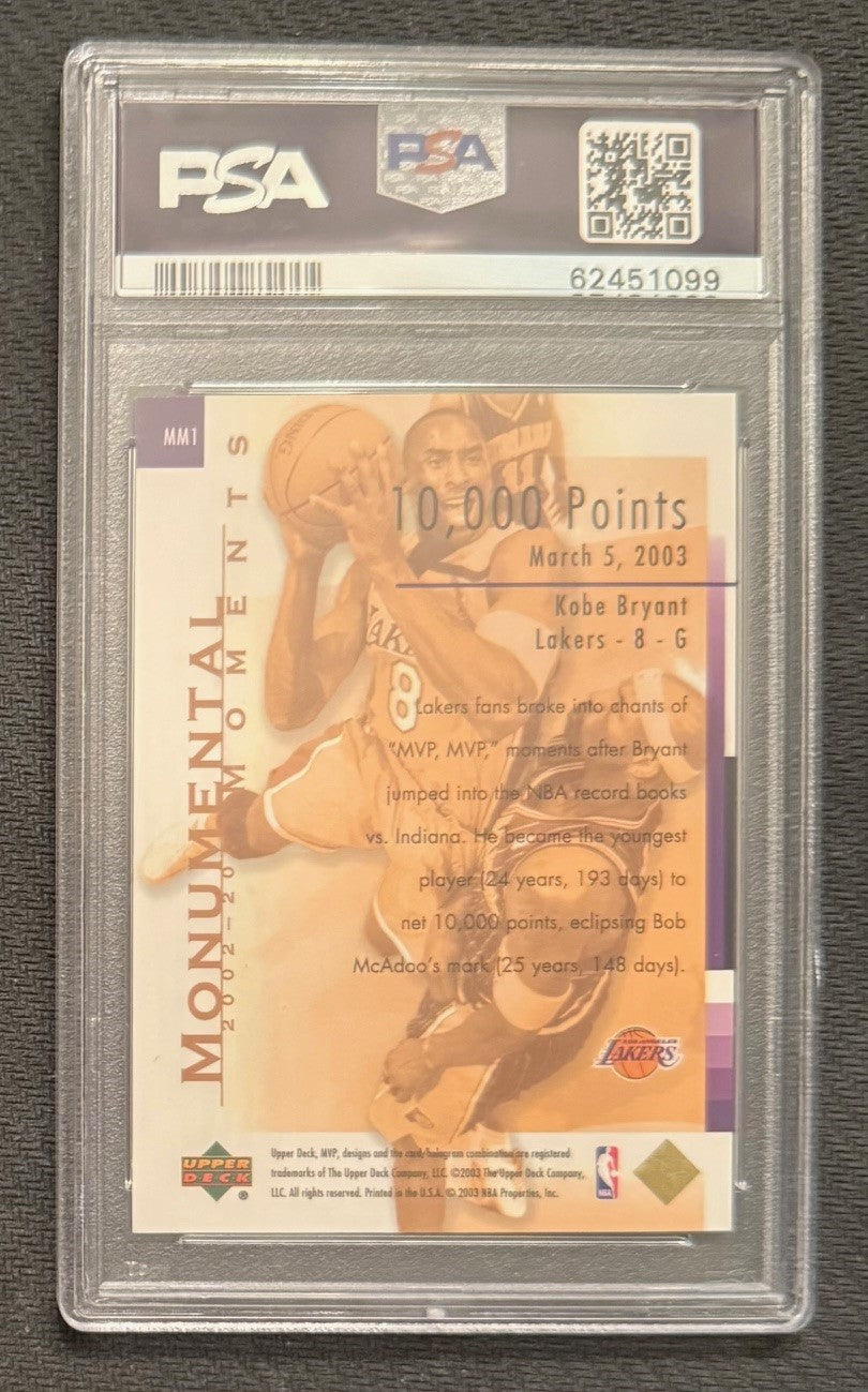 Kobe Bryant 2003 Upper Deck MVP Monumental Moments Basketball Card #MM1 Graded PSA 10 Cert #62451099