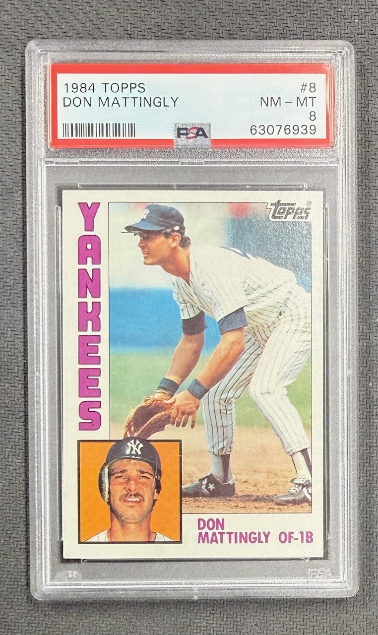 Don Mattingly 1984 Topps Baseball Rookie Card #8 Graded PSA 8 Cert #63076939-Powers Sports Memorabilia