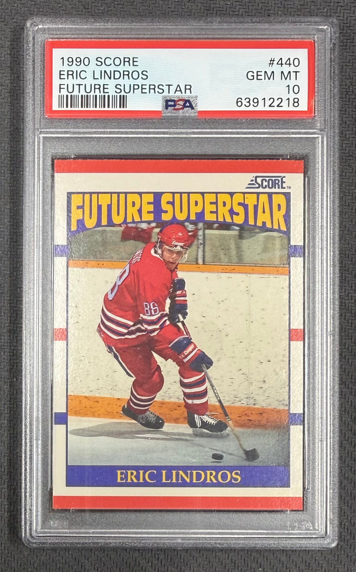 Eric Lindros 1990 Score Future Superstar Hockey RC Rookie Card #440 Graded PSA 10 Cert #63912218