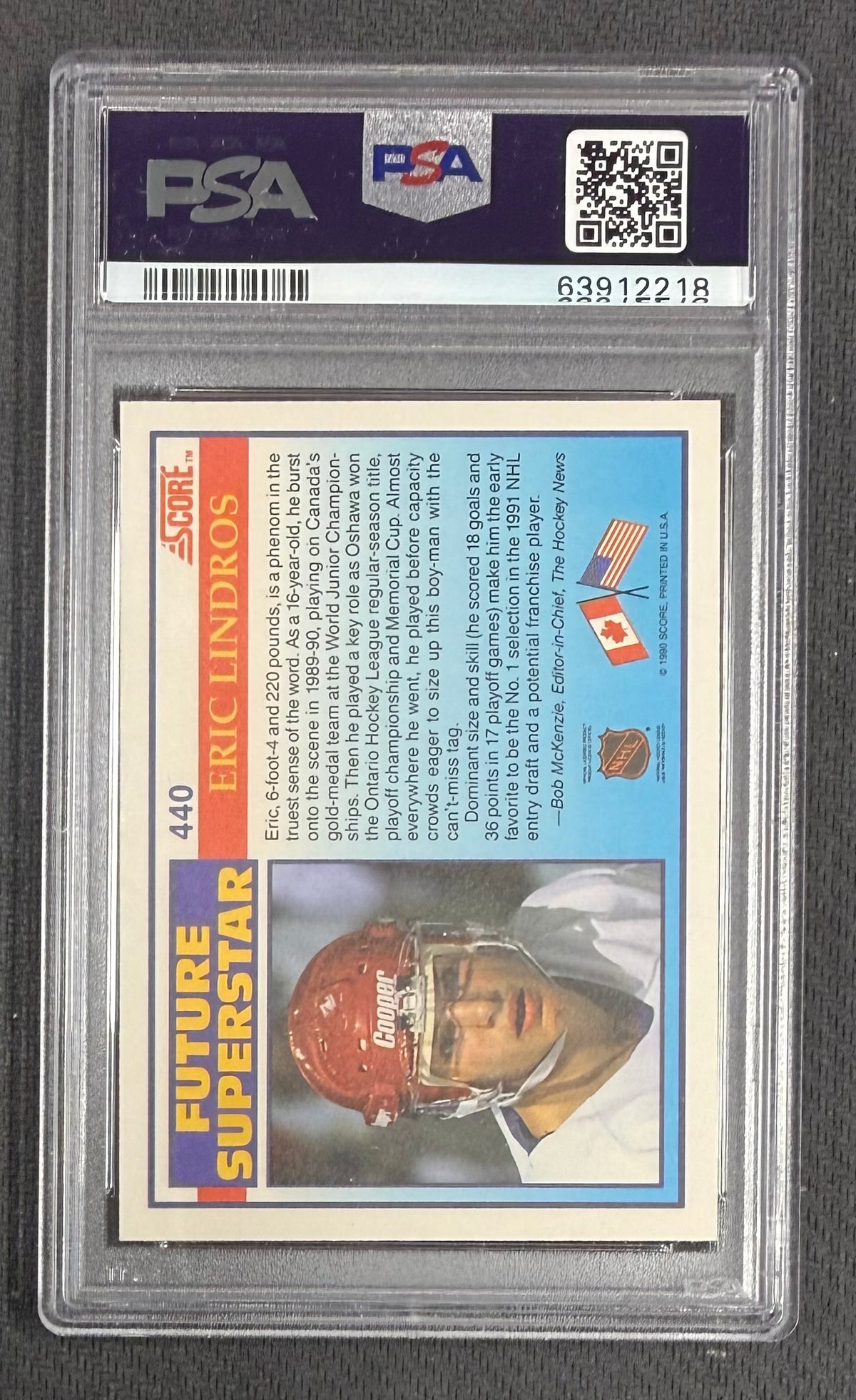 Eric Lindros 1990 Score Future Superstar Hockey RC Rookie Card #440 Graded PSA 10 Cert #63912218