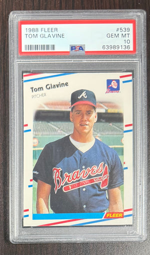 Tom Glavine 1988 Fleer Atlanta Braves Baseball RC Rookie Card #539 Graded PSA 10 Cert #63989136-Powers Sports Memorabilia