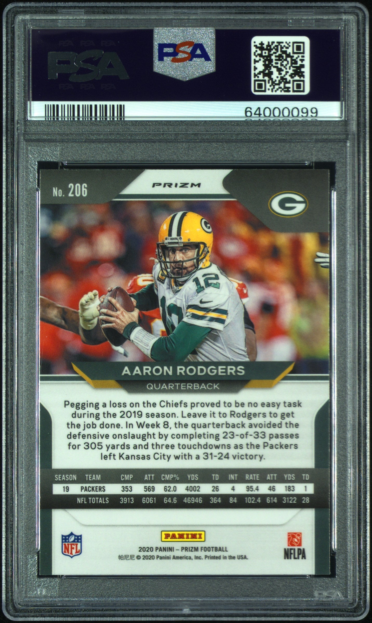 Aaron Rodgers 2020 Panini Prizm Neon Green Pulsar Football Card #206 Graded PSA 10-Powers Sports Memorabilia