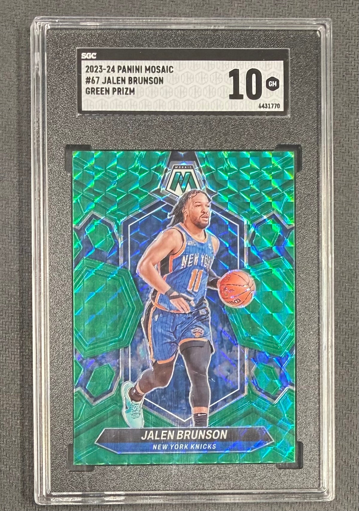 Jalen Brunson 2023-24 Panini Mosaic Green Prizm New York Knicks Basketball Card #67 Graded SGC 10 Cert #6431770-Powers Sports Memorabilia