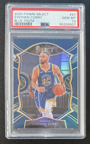 Stephen Curry 2020 Panini Select Blue Prizm Basketball Card #57 Graded PSA 10-Powers Sports Memorabilia