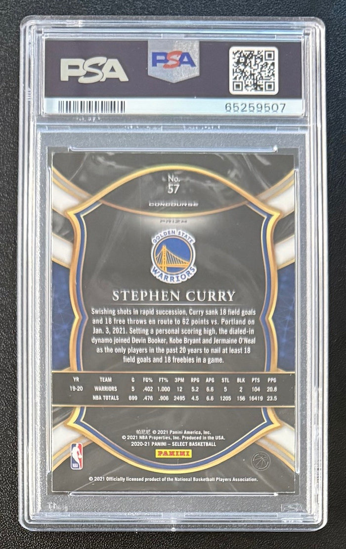 Stephen Curry 2020 Panini Select Blue Prizm Basketball Card #57 Graded PSA 10-Powers Sports Memorabilia