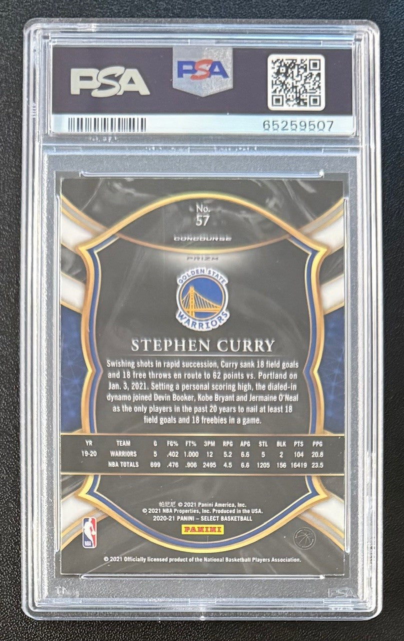 Stephen Curry 2020 Panini Select Blue Prizm Basketball Card #57 Graded PSA 10-Powers Sports Memorabilia