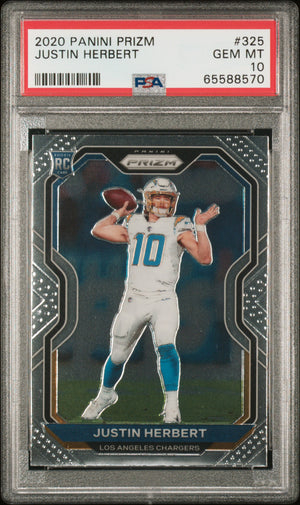Justin Herbert 2020 Panini Prizm Los Angeles Chargers Football RC Rookie Card #325 Graded PSA 10 Cert #65588570-Powers Sports Memorabilia