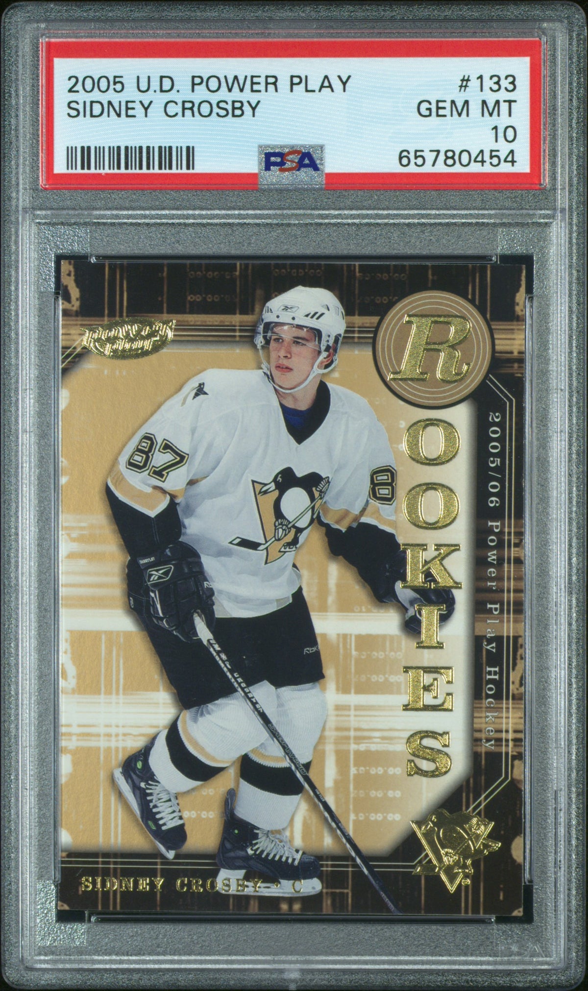 Sidney Crosby 2005 Upper Deck Power Play Pittsburgh Penguins Hockey Rookie Card #133 Graded PSA 10 Cert #65780454-Powers Sports Memorabilia