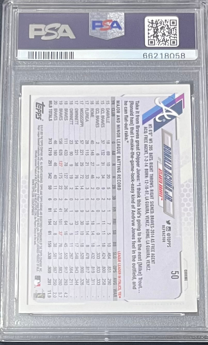 Ronald Acuna Jr 2021 Topps Chrome Sepia Refractor Card #50 Graded PSA 10-Powers Sports Memorabilia