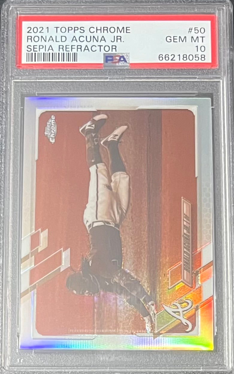 Ronald Acuna Jr 2021 Topps Chrome Sepia Refractor Card #50 Graded PSA 10-Powers Sports Memorabilia