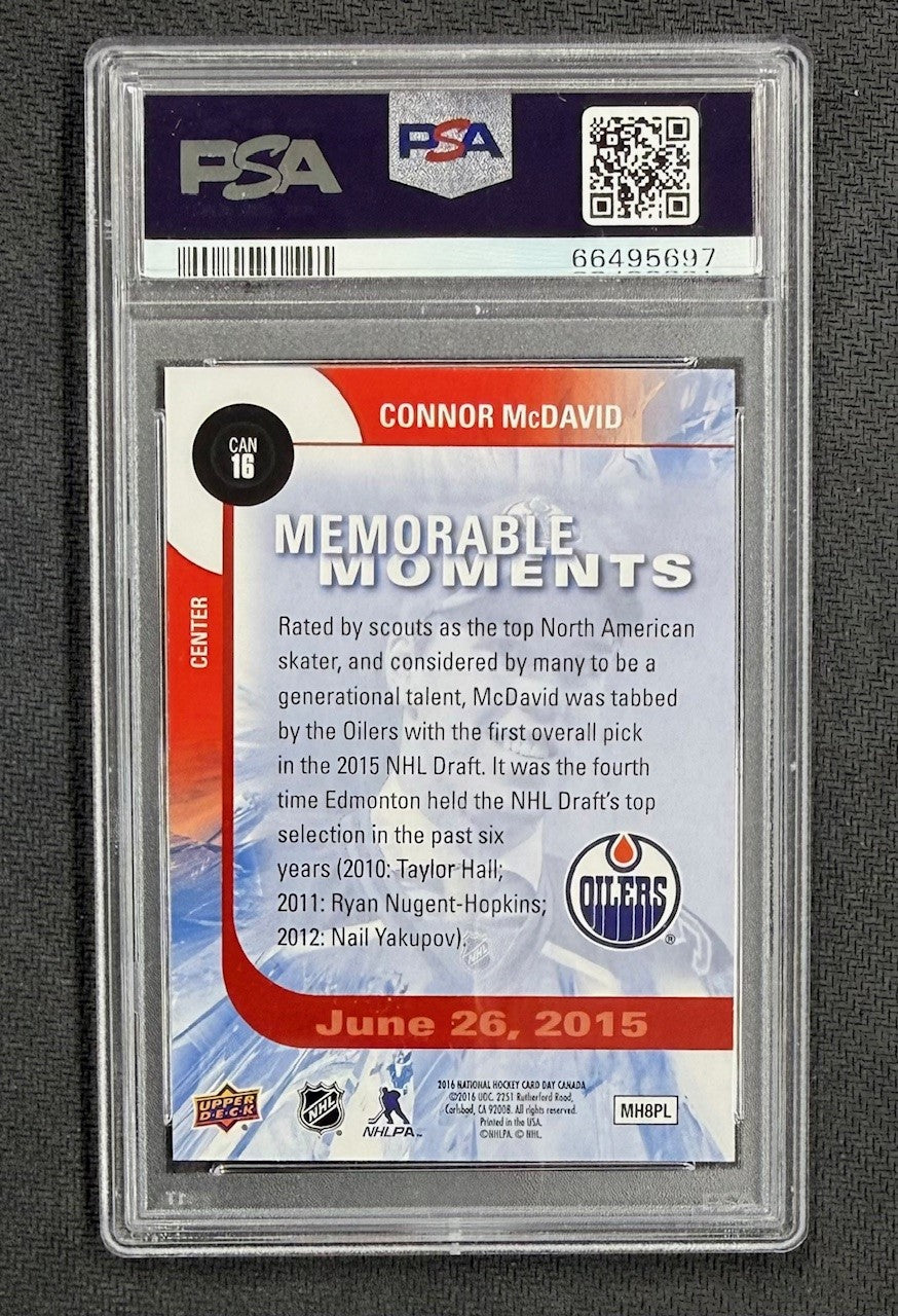 Connor McDavid 2016 Upper Deck National Hockey Day Canada Hockey Card #CAN16 Graded PSA 10 Cert #66495697-Powers Sports Memorabilia