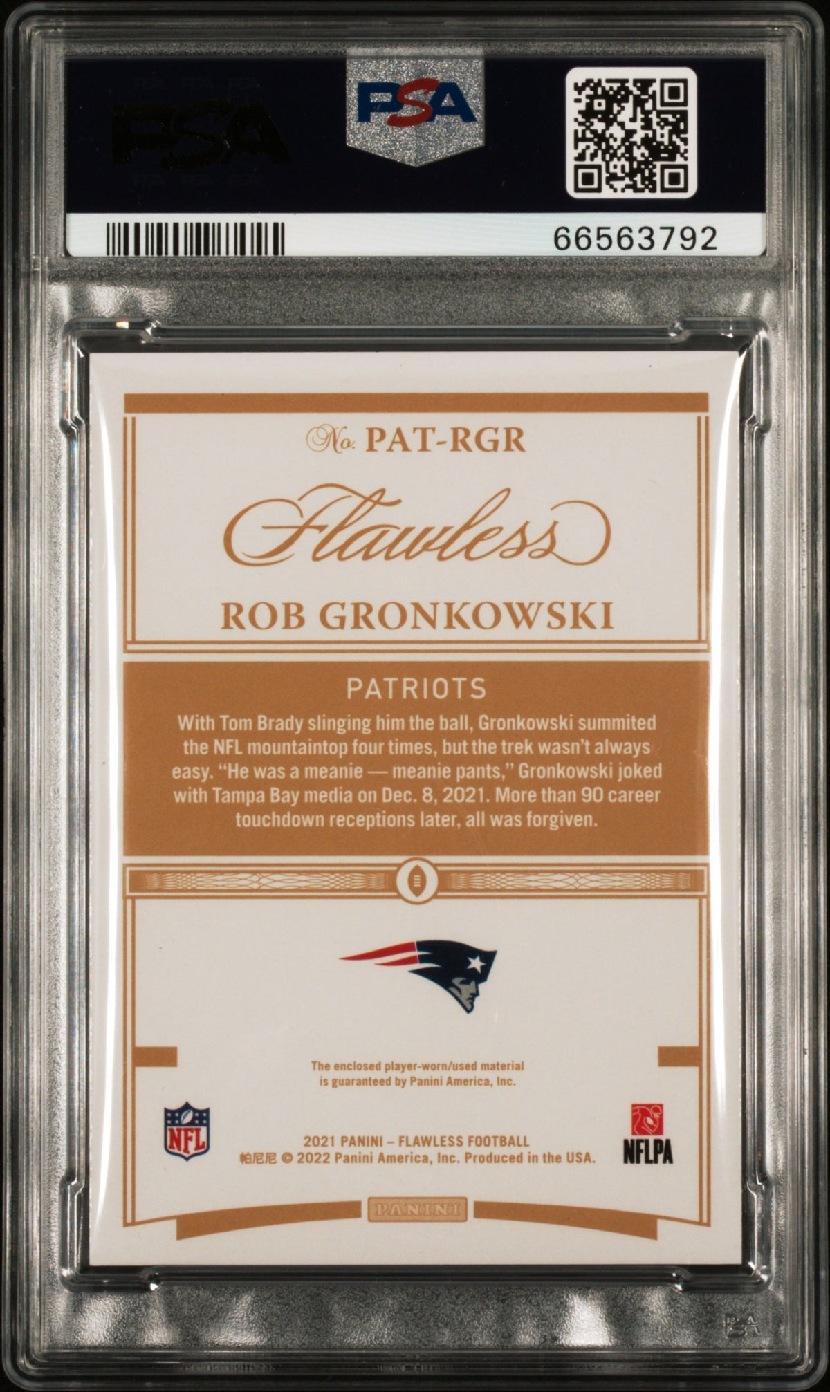 Rob Gronkowski 2021 Panini Flawless Football Player Worn Jersey Patch Card #PAT-RGR 16/25 Graded PSA 9 Cert #66563792-Powers Sports Memorabilia