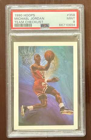 Michael Jordan 1990 Hoops Chicago Bulls Basketball Team Checklist Card #358 Graded PSA 9 Cert #66710694-Powers Sports Memorabilia