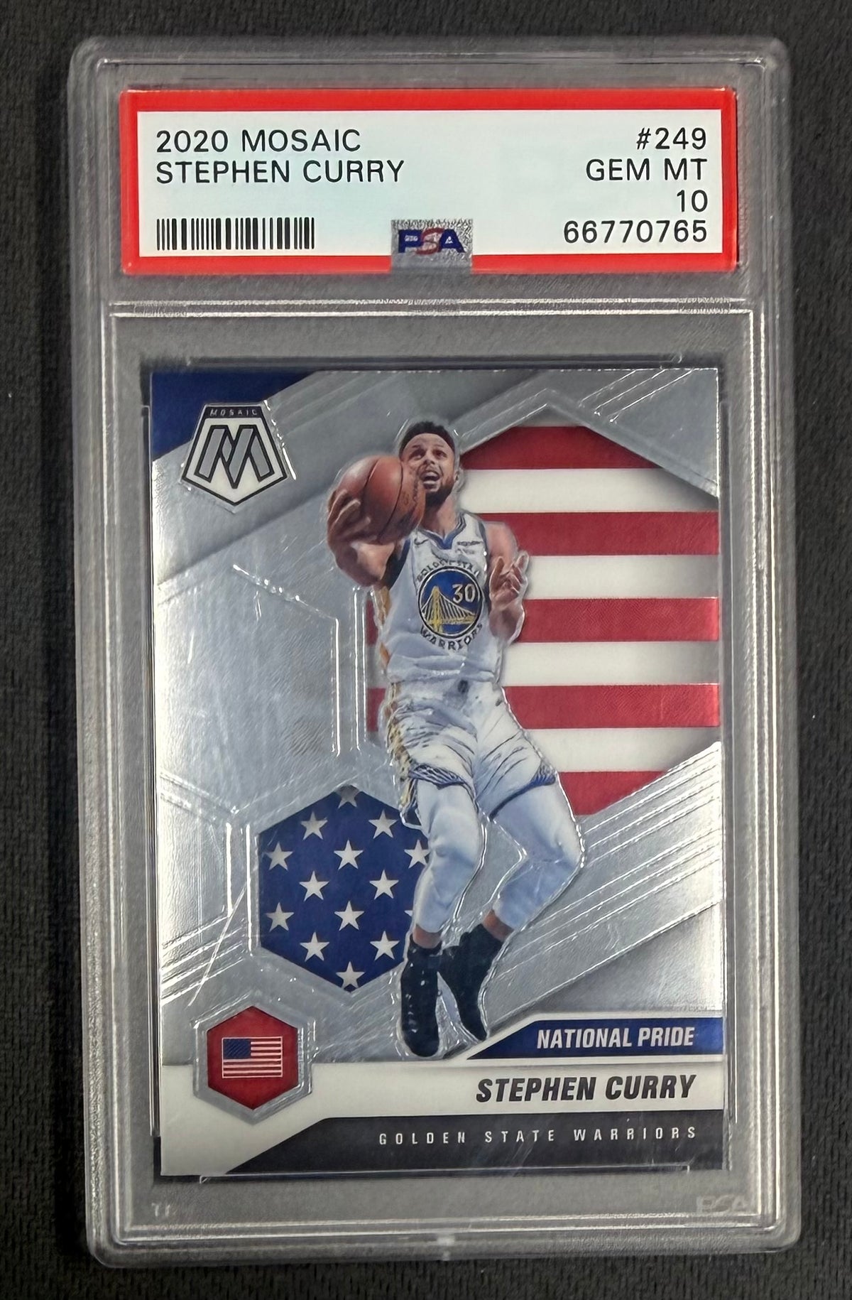Stephen Curry 2020 Panini Mosaic Warriors Card #249 PSA 10-Powers Sports Memorabilia