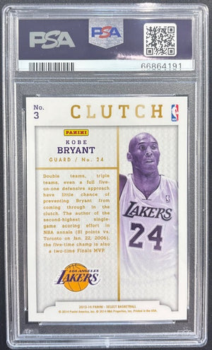 Kobe Bryant 2013 Panini Select Clutch Lakers Card #3 PSA 10-Powers Sports Memorabilia