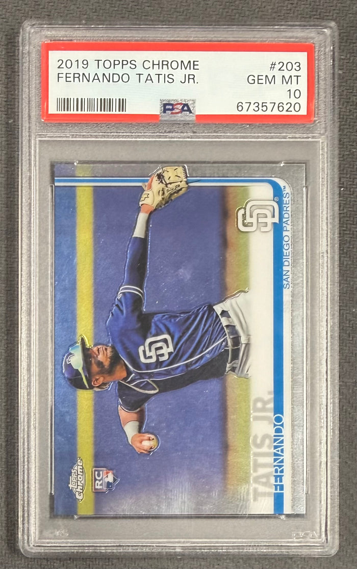 Fernando Tatis Jr. 2019 Topps Chrome San Diego Padres Baseball Rookie Card RC #203 Graded PSA 10 Cert #67357620-Powers Sports Memorabilia