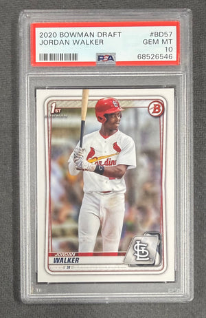 Jordan Walker 2020 Bowman Draft 1st Bowman St. Louis Cardinals Baseball Prospect RC Rookie Card #BD57 Graded PSA 10 Cert #68526546-Powers Sports Memorabilia