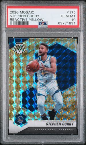 Stephen Curry 2020 Panini Mosaic Reactive Yellow Golden State Warriors Basketball Card #175 Graded PSA 10 Cert #69771831-Powers Sports Memorabilia