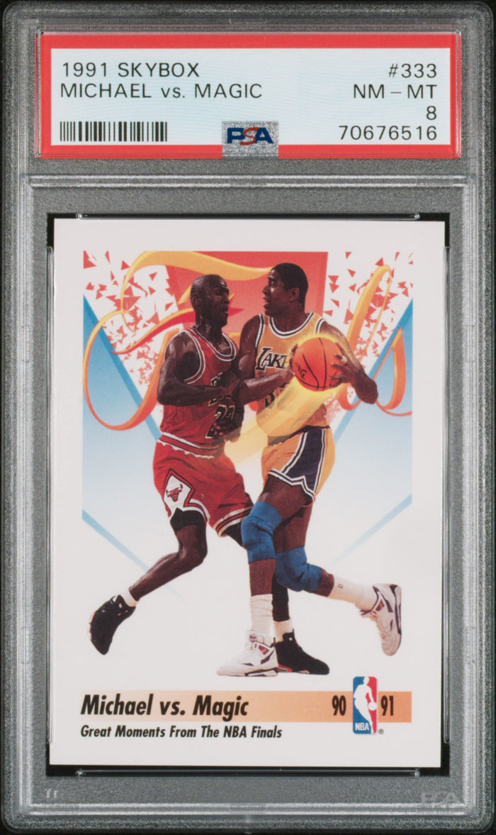 Michael Jordan vs Magic 1991 SkyBox Basketball Card #333 Graded PSA 8 Cert #70676516-Powers Sports Memorabilia