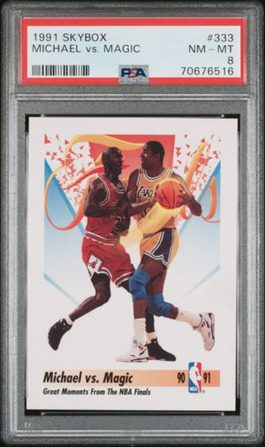 Michael Jordan vs Magic 1991 SkyBox Basketball Card #333 Graded PSA 8 Cert #70676516-Powers Sports Memorabilia
