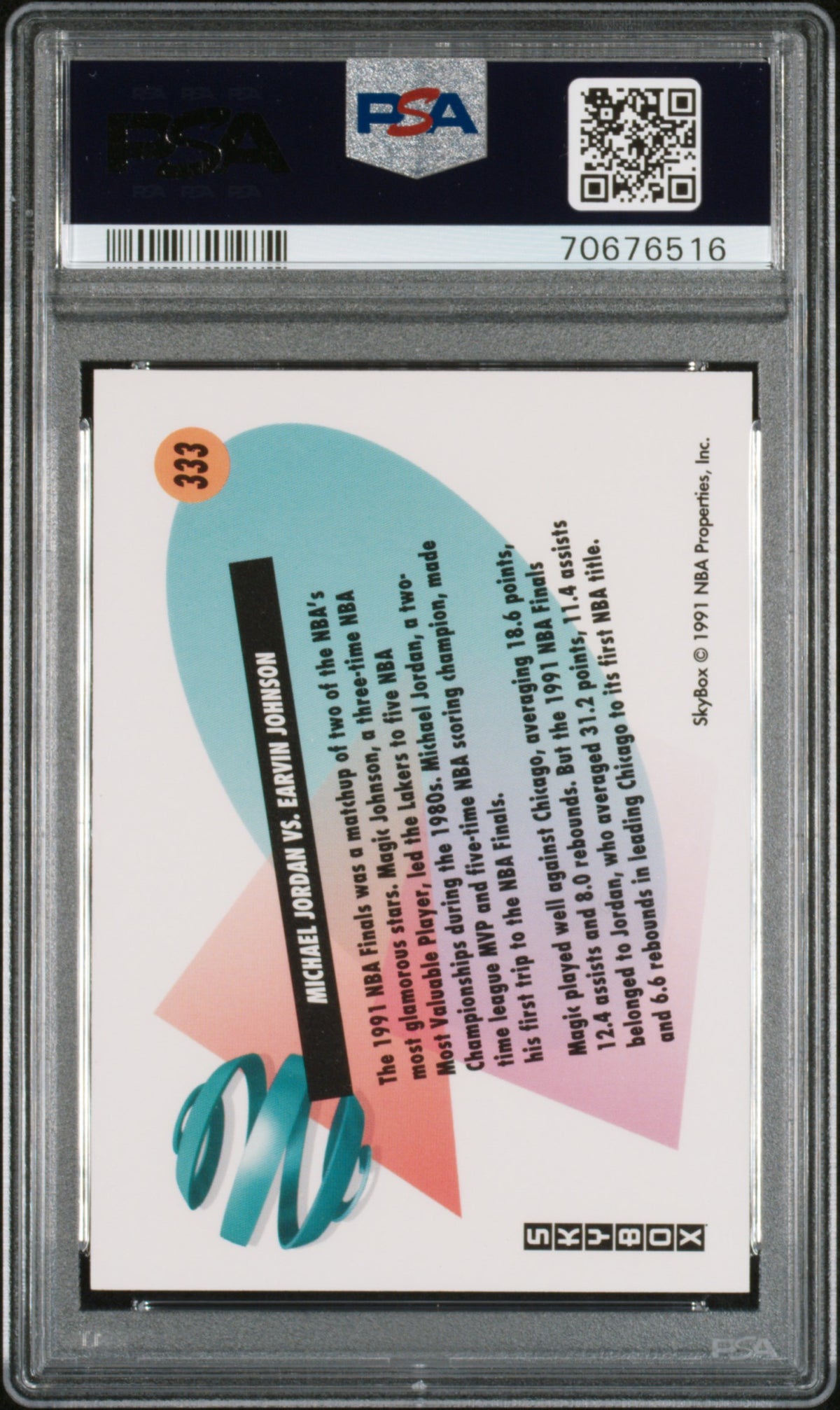 Michael Jordan vs Magic 1991 SkyBox Basketball Card #333 Graded PSA 8 Cert #70676516-Powers Sports Memorabilia