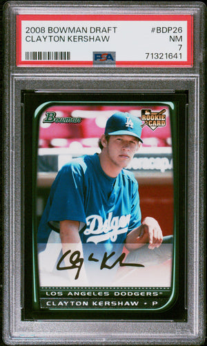 Clayton Kershaw 2008 Bowman Draft Baseball Rookie Card #BDP26 Graded PSA 7 71321641-Powers Sports Memorabilia