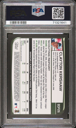 Clayton Kershaw 2008 Bowman Draft Baseball Rookie Card #BDP26 Graded PSA 7 71321641-Powers Sports Memorabilia