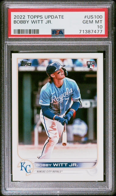 Bobby Witt Jr. 2022 Topps Update Kansas City Royals Baseball RC Rookie Card #US100 Graded PSA 10 Cert #71387477