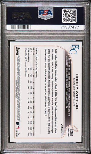 Bobby Witt Jr. 2022 Topps Update Kansas City Royals Baseball RC Rookie Card #US100 Graded PSA 10 Cert #71387477