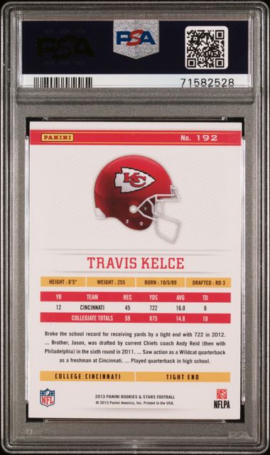 Travis Kelce 2013 Panini R&amp;S Football Rookie Card #192 Graded PSA 9-Powers Sports Memorabilia