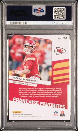 Patrick Mahomes II 2022 Prestige Franchise Favorites Football Card #FF1 Graded PSA 10 Cert #71666738-Powers Sports Memorabilia
