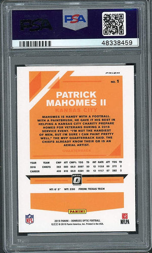 Patrick Mahomes 2019 Panini Donruss Optic Holo Prizm Card #1 Graded PSA 10-Powers Sports Memorabilia