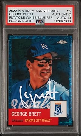 George Brett 2022 Topps Chrome White Blue Refractor Card #5 Auto PSA 10 127/199-Powers Sports Memorabilia
