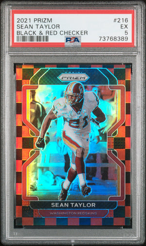 Sean Taylor 2021 Panini Prizm Black & Red Checkerboard Football Card #216 Graded PSA 5-Powers Sports Memorabilia