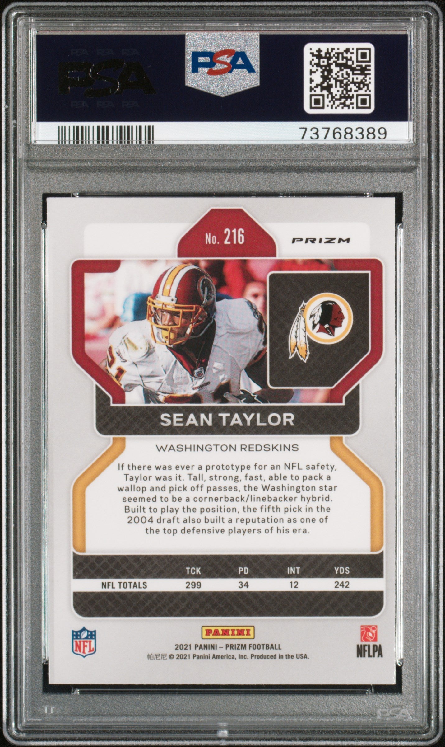 Sean Taylor 2021 Panini Prizm Black & Red Checkerboard Football Card #216 Graded PSA 5-Powers Sports Memorabilia