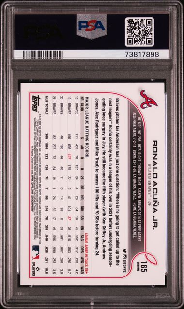 Ronald Acuna Jr 2022 Topps Chrome Sepia Refractor Card #165 Graded PSA 10-Powers Sports Memorabilia