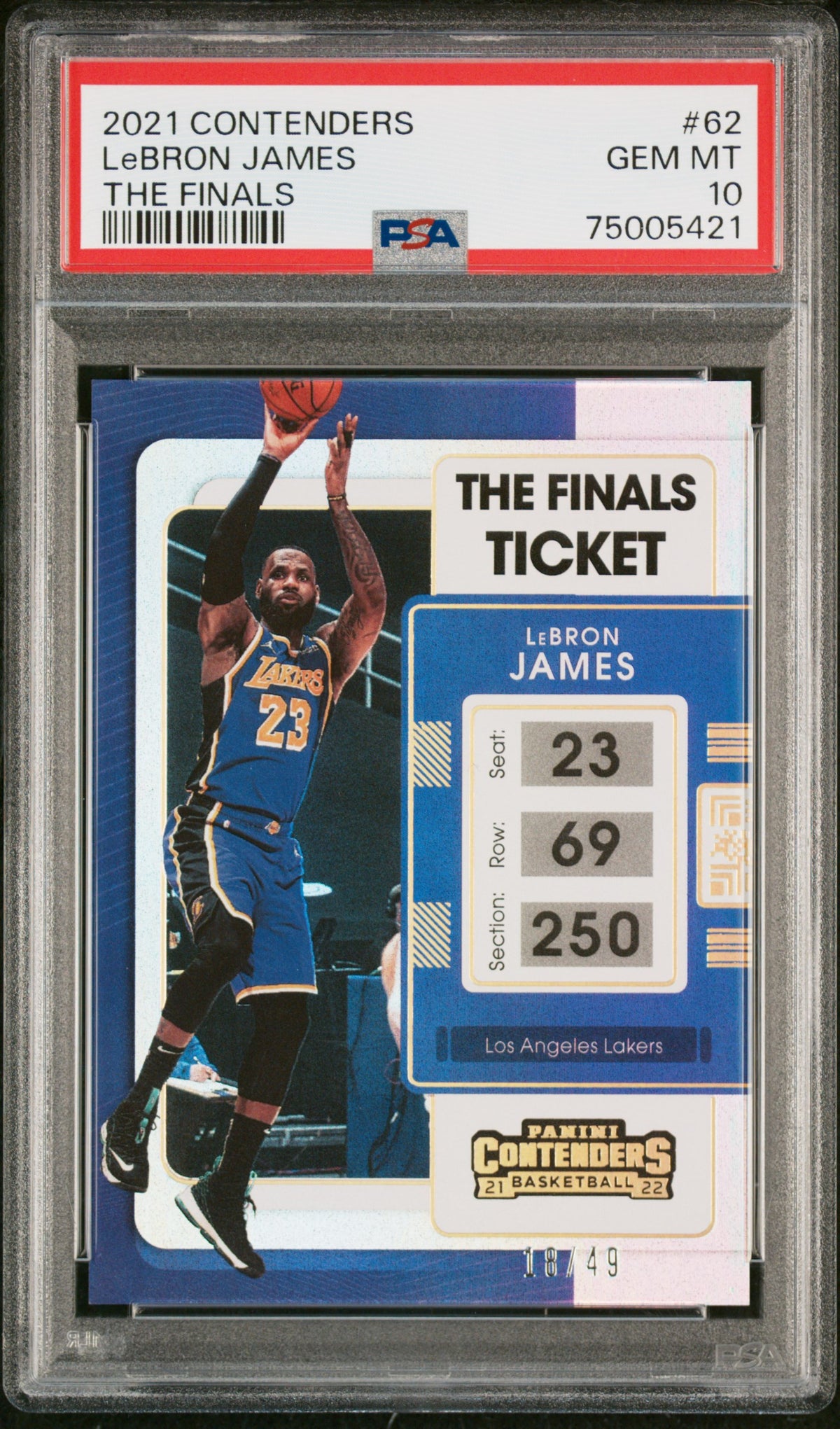 LeBron James 2021 Panini Contenders The Finals Basketball Card #62 Graded PSA 10 Cert #75005421 /49-Powers Sports Memorabilia