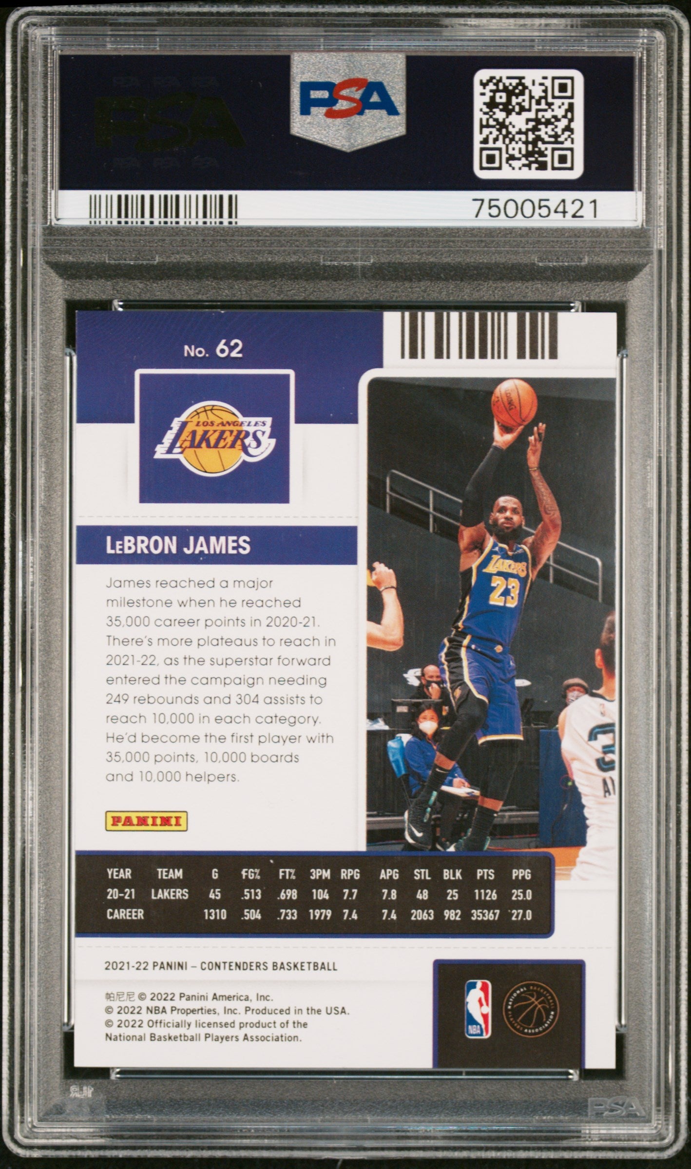 LeBron James 2021 Panini Contenders The Finals Basketball Card #62 Graded PSA 10 Cert #75005421 /49-Powers Sports Memorabilia