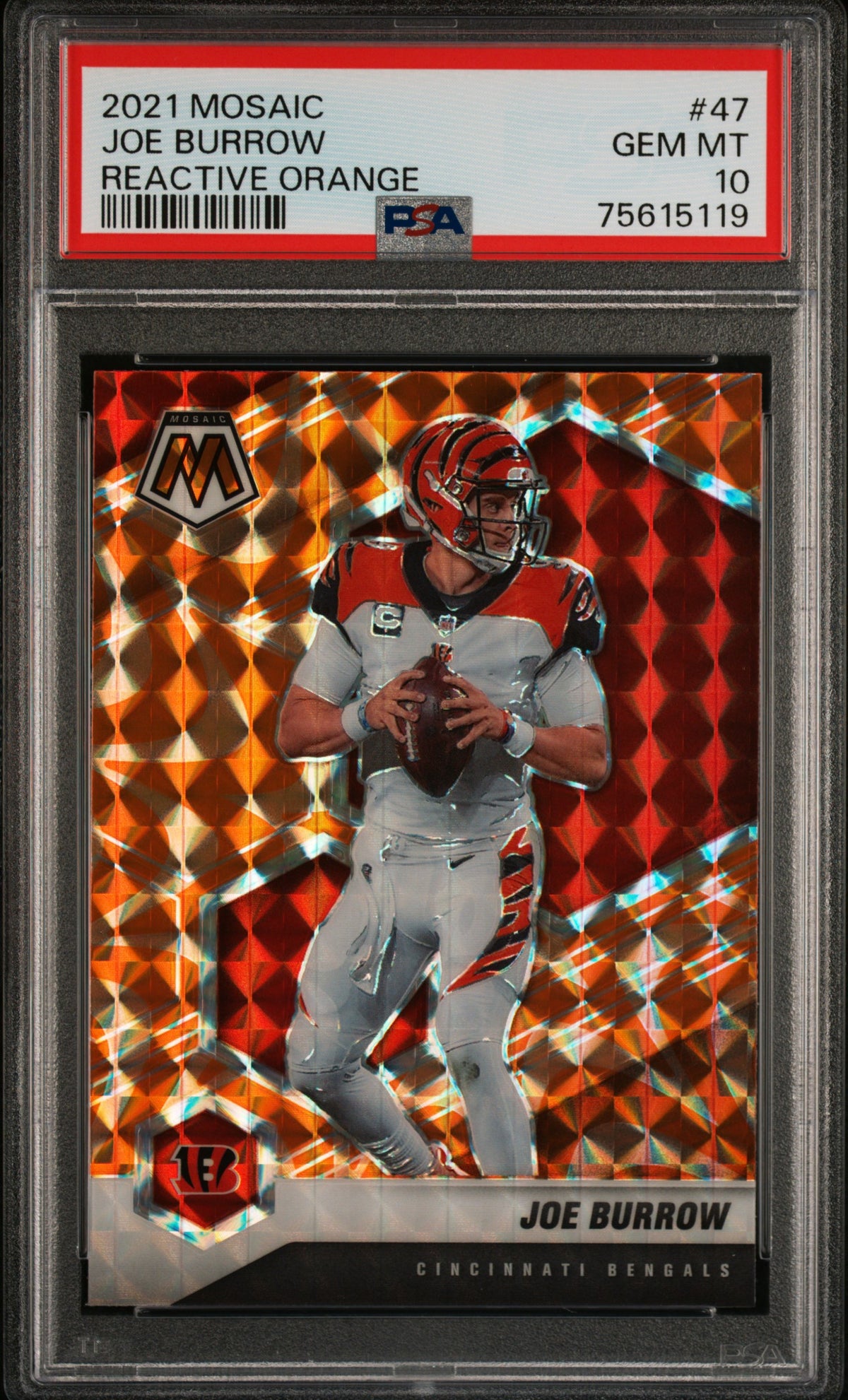 Joe Burrow 2021 Panini Mosaic Reactive Orange Football Card #47 Graded PSA 10-Powers Sports Memorabilia