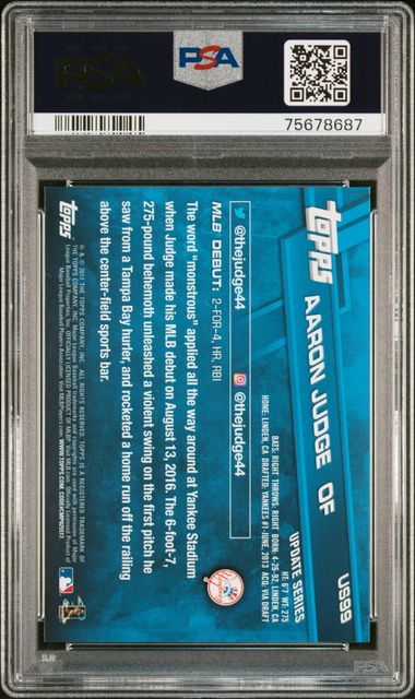 Aaron Judge 2017 Topps Update Rookie Debut Baseball Card #US99 Graded PSA 10