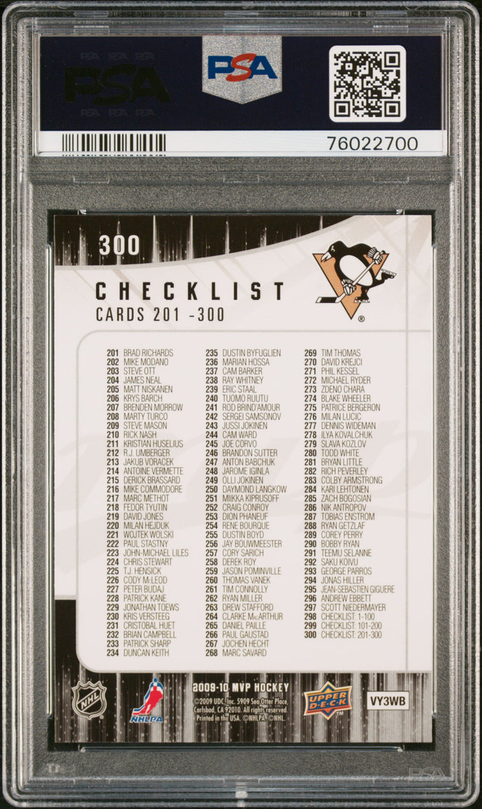 Sidney Crosby 2009 Upper Deck MVP Hockey Card #300 Graded PSA 10 Cert #76022700-Powers Sports Memorabilia