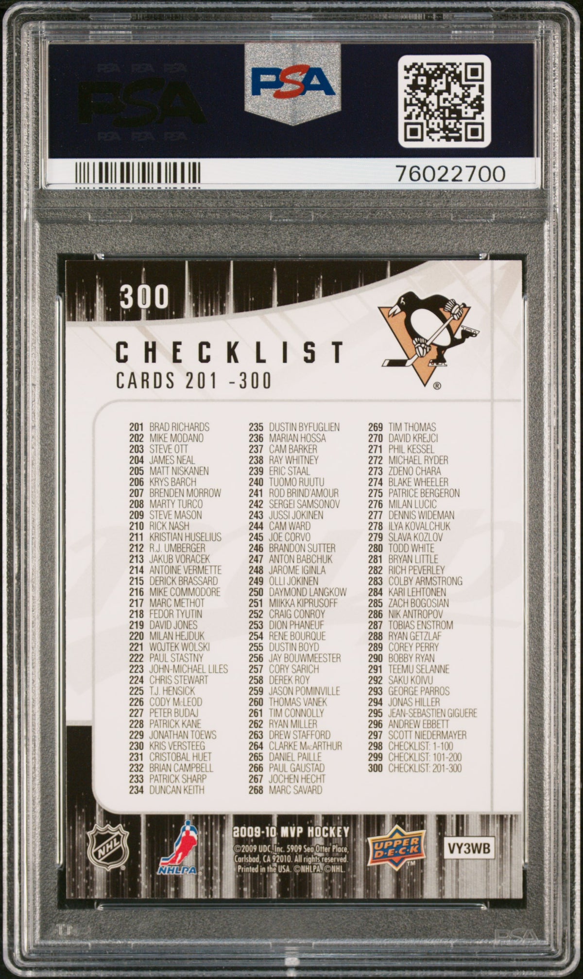 Sidney Crosby 2009 Upper Deck MVP Hockey Card #300 Graded PSA 10 Cert #76022700-Powers Sports Memorabilia