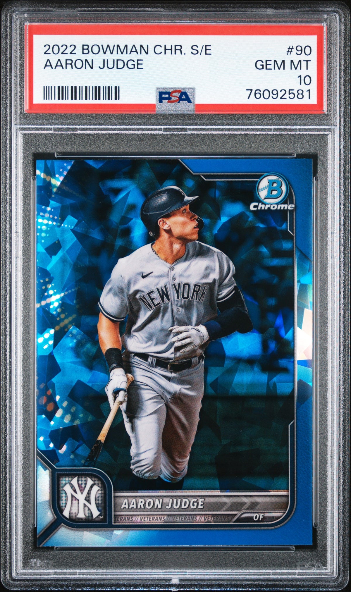 Aaron Judge 2022 Bowman Chrome Sapphire Edition Baseball Card #90 Graded PSA 10 Cert #76092581-Powers Sports Memorabilia